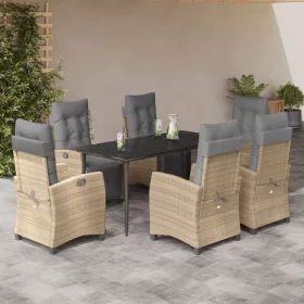    7 részes vegyes bézs polyrattan kerti étkezőgarnitúra párnákkal