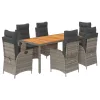  7 részes szürke polyrattan kerti étkezőgarnitúra párnával