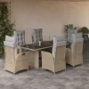  7 részes vegyes bézs polyrattan kerti étkezőgarnitúra párnákkal