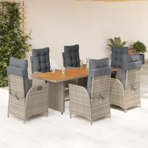  7 részes szürke polyrattan kerti étkezőgarnitúra párnával