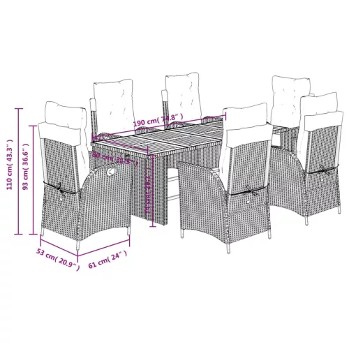  7 részes szürke polyrattan kerti étkezőgarnitúra párnával