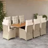  9 részes bézs polyrattan kerti étkezőgarnitúra párnákkal