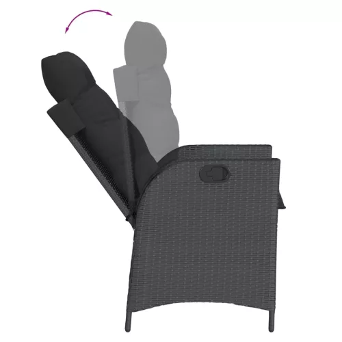  7 részes fekete polyrattan kerti étkezőgarnitúra párnával