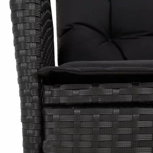  7 részes fekete polyrattan kerti étkezőgarnitúra párnával
