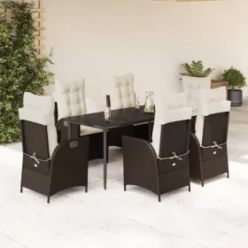    7 részes barna polyrattan kerti étkezőgarnitúra párnával