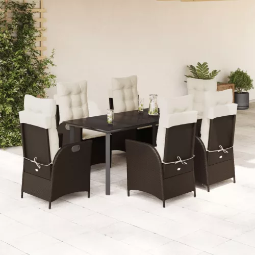  7 részes barna polyrattan kerti étkezőgarnitúra párnával