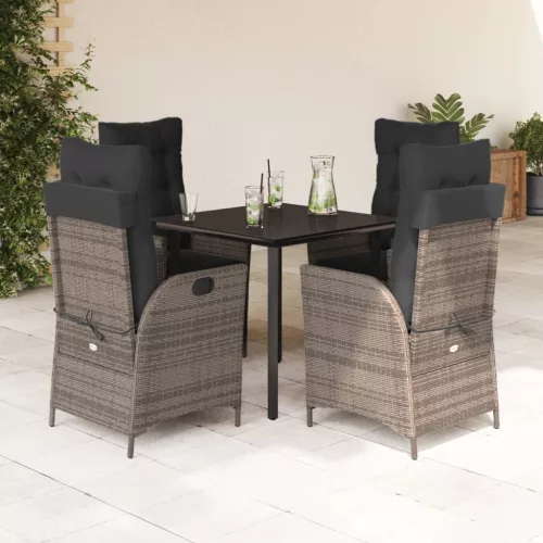  5 részes szürke polyrattan kerti étkezőgarnitúra párnával