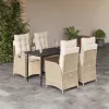  5 részes bézs polyrattan kerti étkezőgarnitúra párnákkal