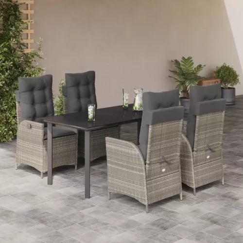  5részes világosszürke polyrattan kerti étkezőgarnitúra párnával