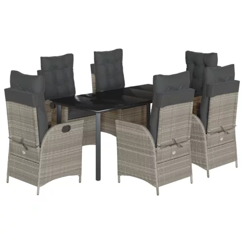  7 részes világosszürke polyrattan kerti étkezőszett párnával