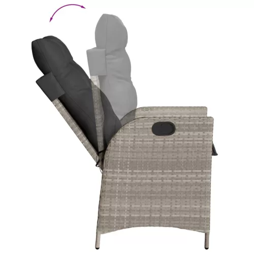  7 részes világosszürke polyrattan kerti étkezőszett párnával