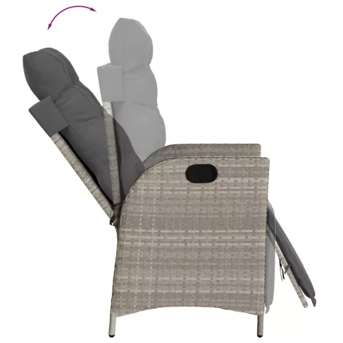  7 részes világosszürke polyrattan kerti étkezőszett párnával