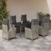 7 részes világosszürke polyrattan kerti étkezőszett párnával