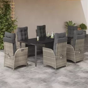    7 részes világosszürke polyrattan kerti étkezőszett párnával