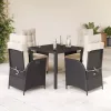  5 részes fekete polyrattan kerti étkezőgarnitúra párnákkal