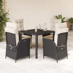    5 részes fekete polyrattan kerti étkezőgarnitúra párnákkal