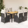  7 részes fekete polyrattan kerti étkezőgarnitúra párnával