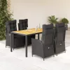  5 részes fekete polyrattan kerti étkezőgarnitúra párnákkal