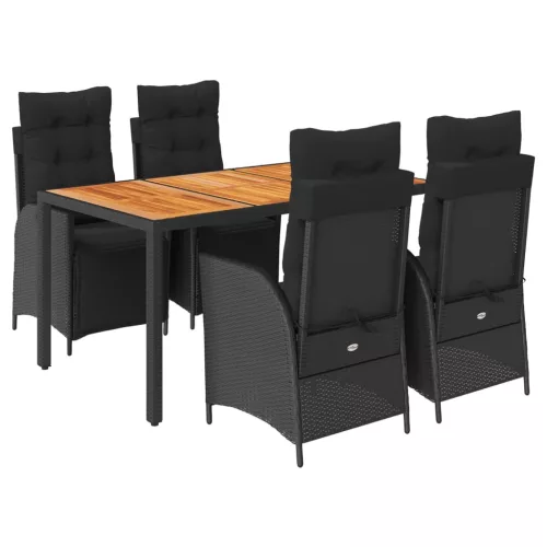  5 részes fekete polyrattan kerti étkezőgarnitúra párnákkal