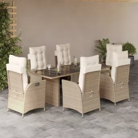    7 részes bézs polyrattan kerti étkezőgarnitúra párnákkal