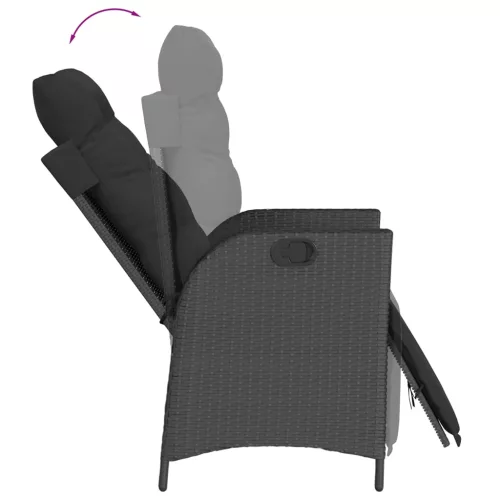  7 részes fekete polyrattan kerti étkezőgarnitúra párnával