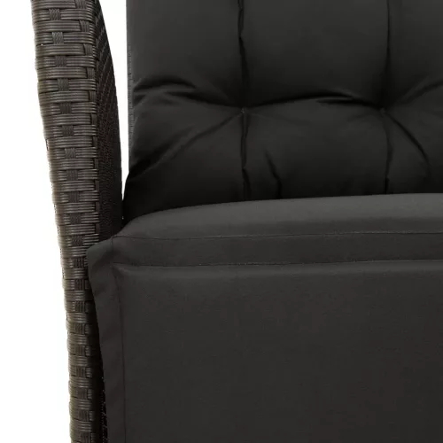  7 részes fekete polyrattan kerti étkezőgarnitúra párnával
