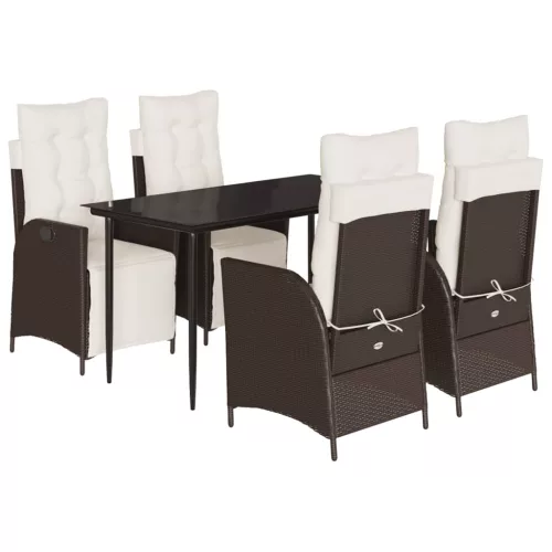  5 részes barna polyrattan kerti étkezőgarnitúra párnákkal