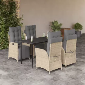    5 részes vegyes bézs polyrattan kerti étkezőgarnitúra párnákkal