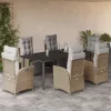  7 részes vegyes bézs polyrattan kerti étkezőgarnitúra párnákkal