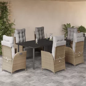    7 részes vegyes bézs polyrattan kerti étkezőgarnitúra párnákkal