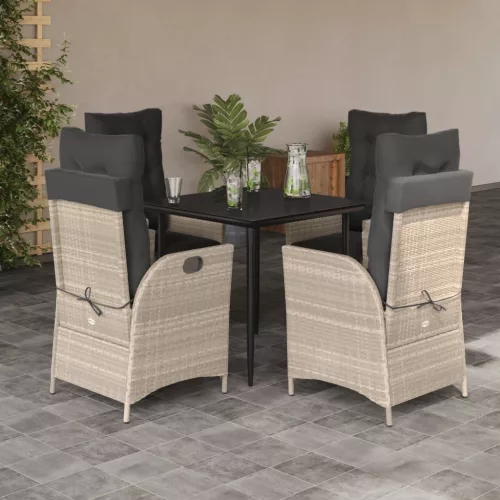  5részes világosszürke polyrattan kerti étkezőgarnitúra párnával