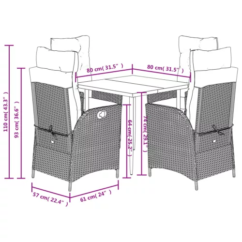  5részes világosszürke polyrattan kerti étkezőgarnitúra párnával