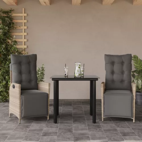  3részes világosszürke polyrattan kerti étkezőgarnitúra párnával