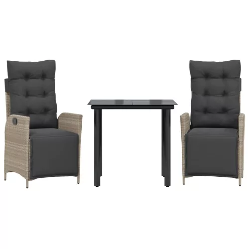  3részes világosszürke polyrattan kerti étkezőgarnitúra párnával