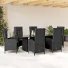  7 részes fekete polyrattan kerti étkezőgarnitúra párnával