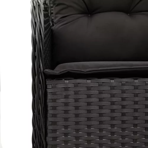  7 részes fekete polyrattan kerti étkezőgarnitúra párnával