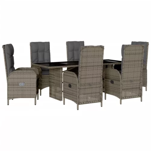  7 részes szürke polyrattan kerti étkezőgarnitúra párnával