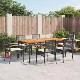    7 részes fekete polyrattan kerti étkezőgarnitúra párnával
