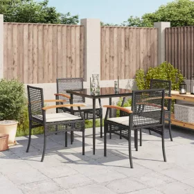    5 részes fekete polyrattan kerti étkezőgarnitúra párnákkal
