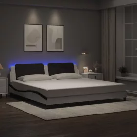    fehér és fekete ágykeret LED-ekkel matrac nélkül Zadar 200x200 cm