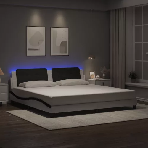  fehér és fekete ágykeret LED-ekkel matrac nélkül Zadar 200x200 cm