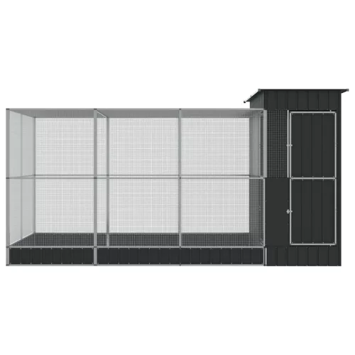  ezüst színű acél madárház kiterjesztésekkel 416 x 203 x 216 cm