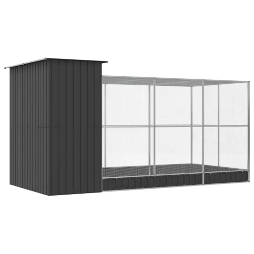  ezüst színű acél madárház kiterjesztésekkel 416 x 203 x 216 cm
