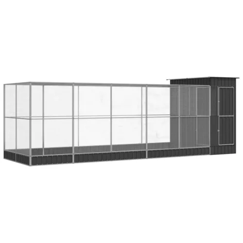  ezüstszínű acél madárház bővítménnyel 623 x 203 x 216 cm