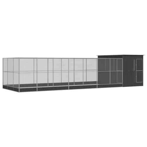  ezüstszínű acél madárház bővítménnyel 911 x 303 x 216 cm