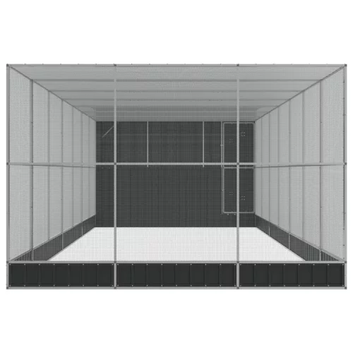  ezüstszínű acél madárház bővítménnyel 911 x 303 x 216 cm