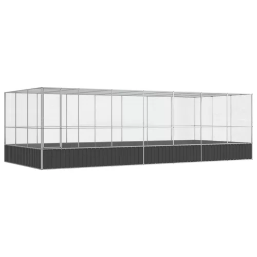  ezüstszínű acél madárház bővítménnyel 725x307x212 cm