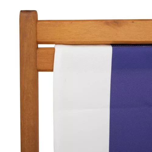  2 db kék és fehér szövet és tömör fa összecsukható strandszék