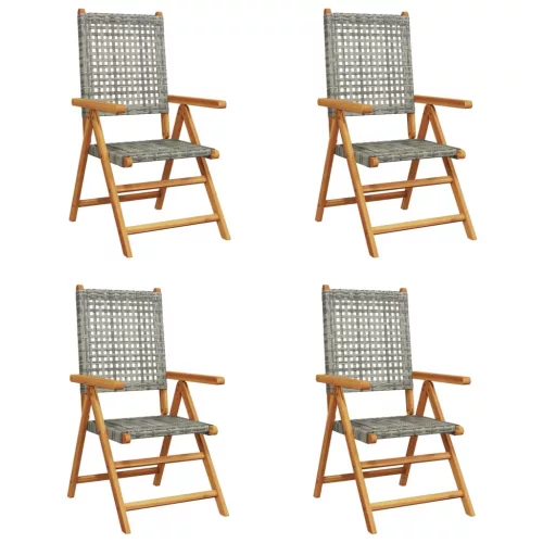  4 db szürke polyrattan és tömör fa dönthető kerti szék
