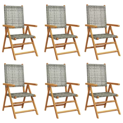  6 db szürke polyrattan és tömör fa dönthető kerti szék